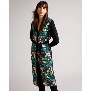 Ted Baker London Tilja Black Botanical Floral Longline Cardigan Sweater NWT